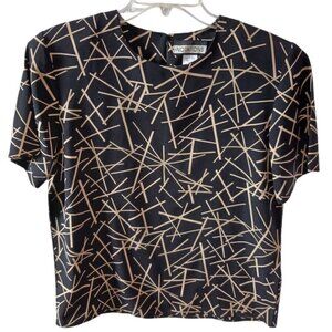 Notations Womens Abstract Short Sleeve Blouse blk/tan Medium